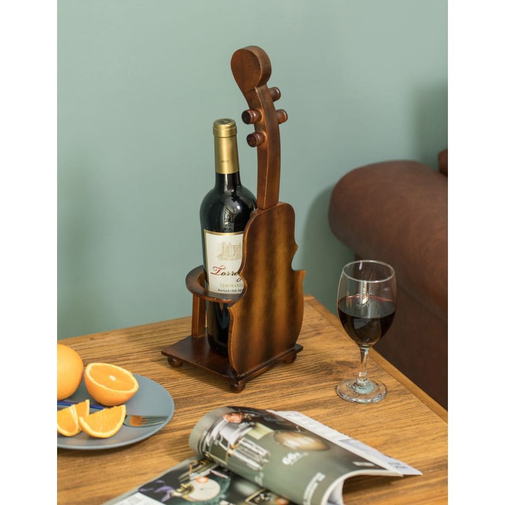 Porte-bouteille de vin décoratif vintage en forme de violoncelle marron