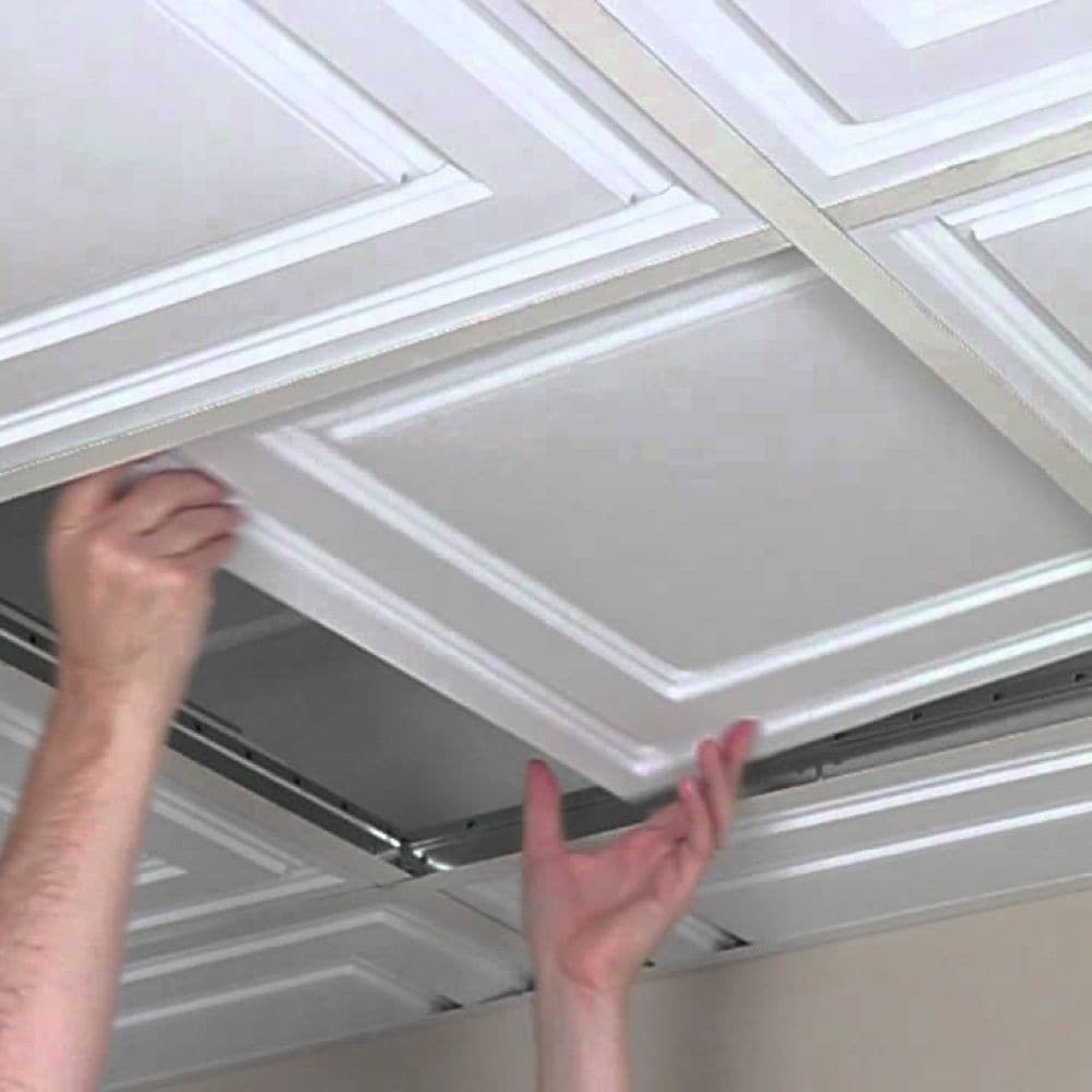 Dalles de plafond à poser Stratford White Feather-Light 2 pieds x 2 pieds (paquet de 40)