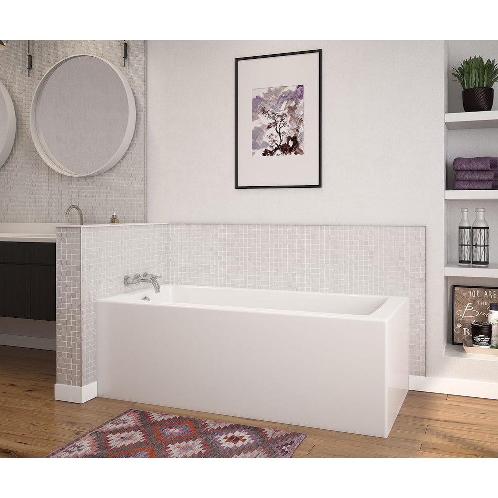 Baignoire d'angle rectangulaire Nomad 60L x 32W x 18H AcrylX, drain à gauche, en blanc avec profondeur de trempage de 12 5/8 pouces