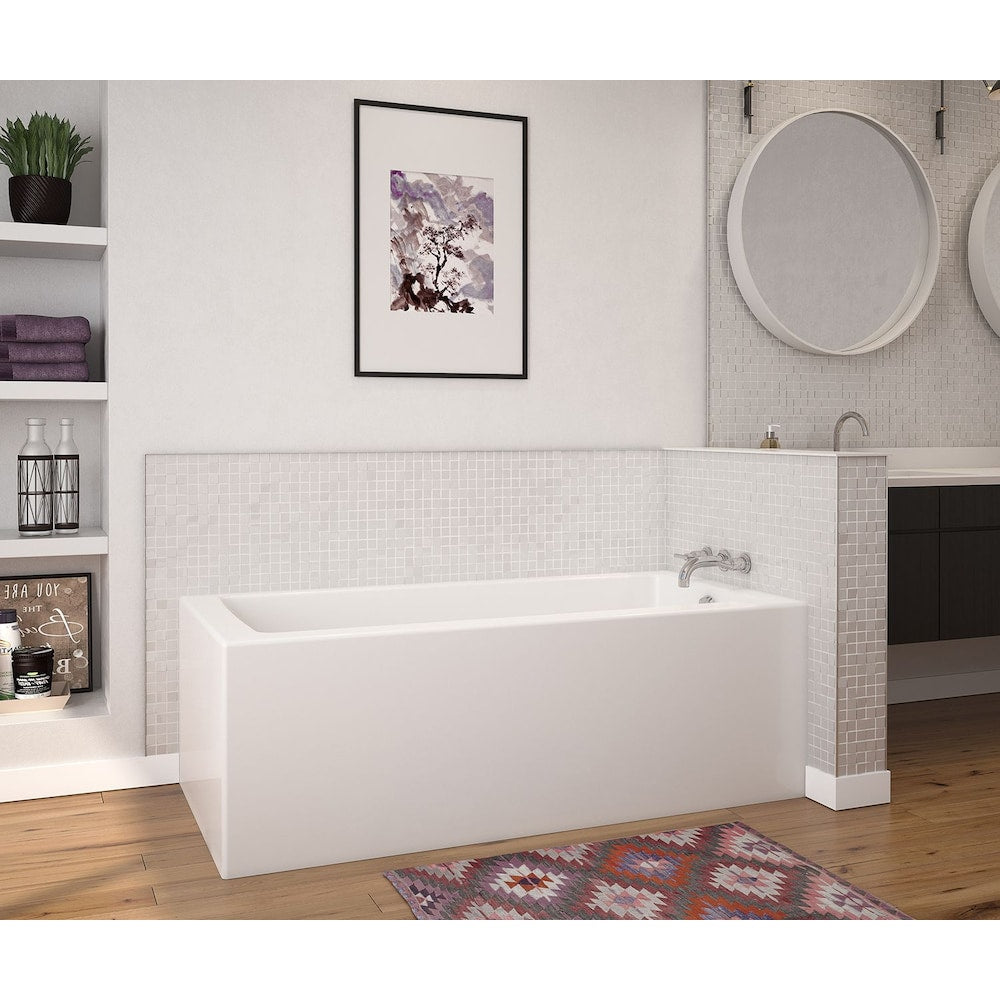 Baignoire d'angle rectangulaire Nomad AFR 60L x 32W x 20H AcrylX, drain à droite, en blanc avec profondeur de trempage de 12 5/8 pouces
