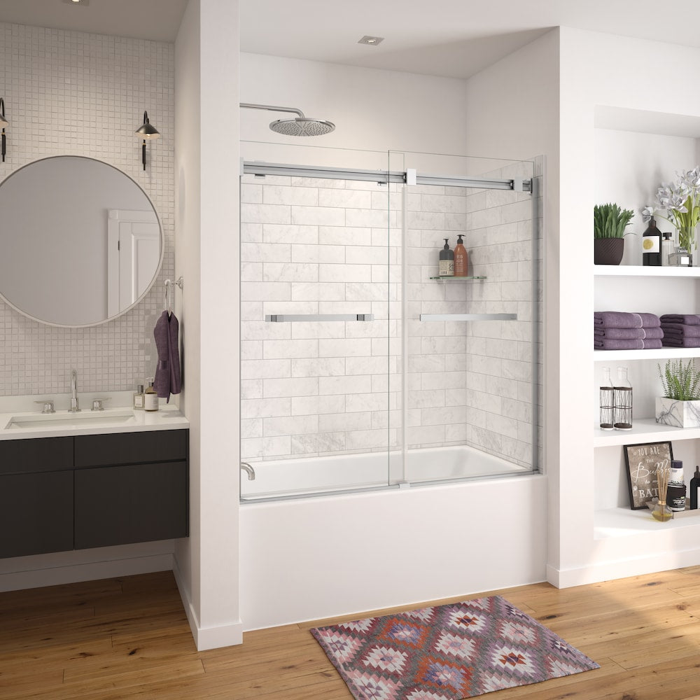 Baignoire en alcôve rectangulaire Nomad AFR 60L x 32W x 20H AcrylX, drain à gauche, en blanc avec profondeur de trempage de 12 5/8 pouces
