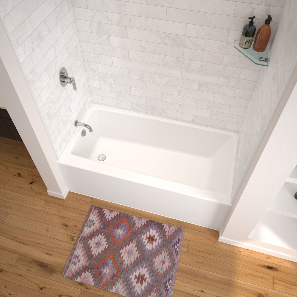 Baignoire en alcôve rectangulaire Nomad AFR 60L x 32W x 20H AcrylX, drain à gauche, en blanc avec profondeur de trempage de 12 5/8 pouces