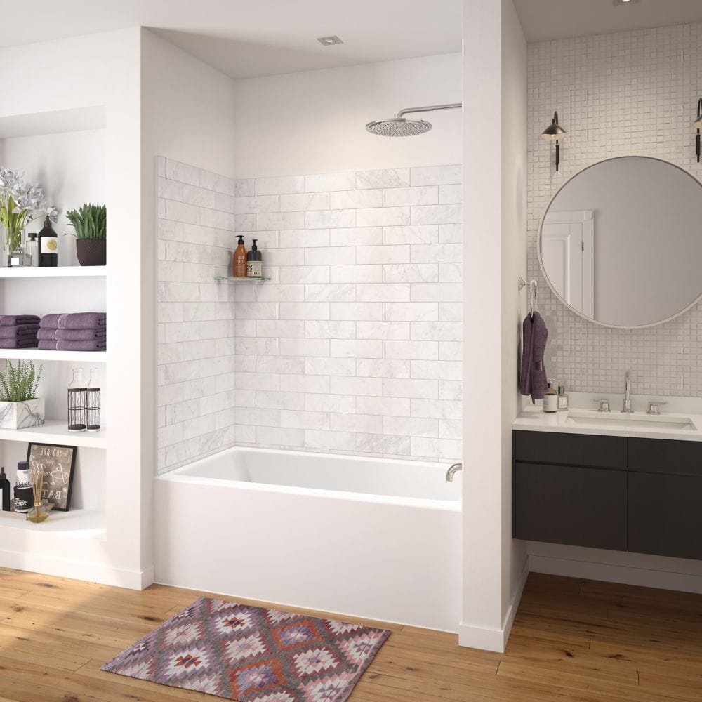 Baignoire en alcôve rectangulaire Nomad AFR 60L x 32W x 20H AcrylX en blanc, drain à droite, avec profondeur de trempage de 12 5/8 pouces