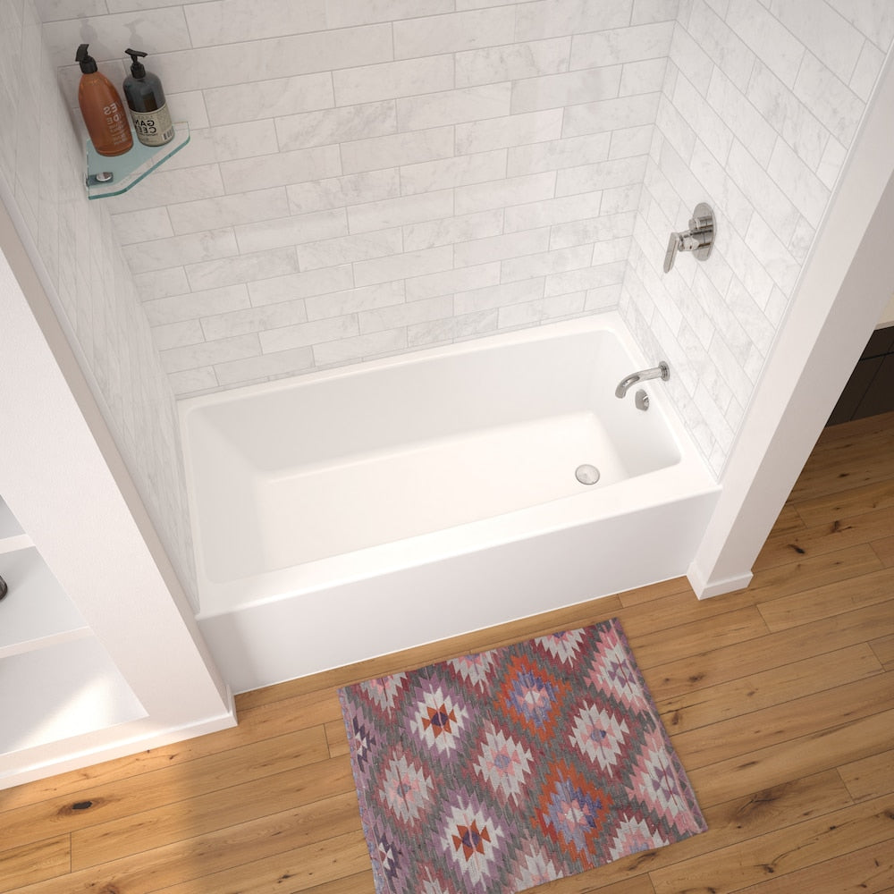 Baignoire en alcôve rectangulaire Nomad AFR 60L x 32W x 20H AcrylX en blanc, drain à droite, avec profondeur de trempage de 12 5/8 pouces