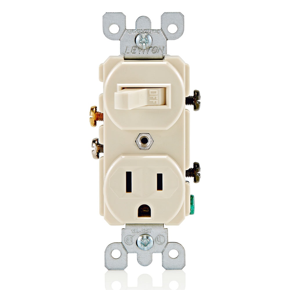 16 Amp Commercial Grade Combination Single Pole Toggle Switch and Receptacle in Light Almond
