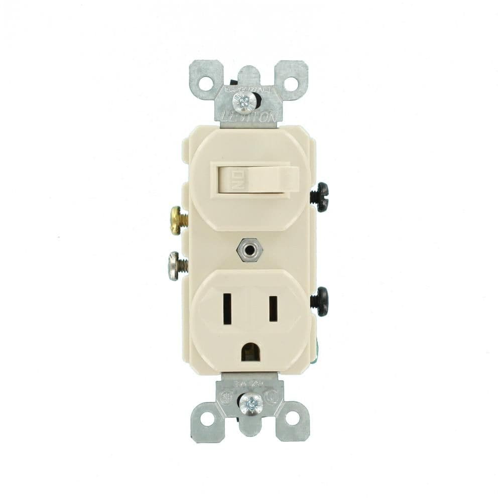 16 Amp Commercial Grade Combination Single Pole Toggle Switch and Receptacle in Light Almond