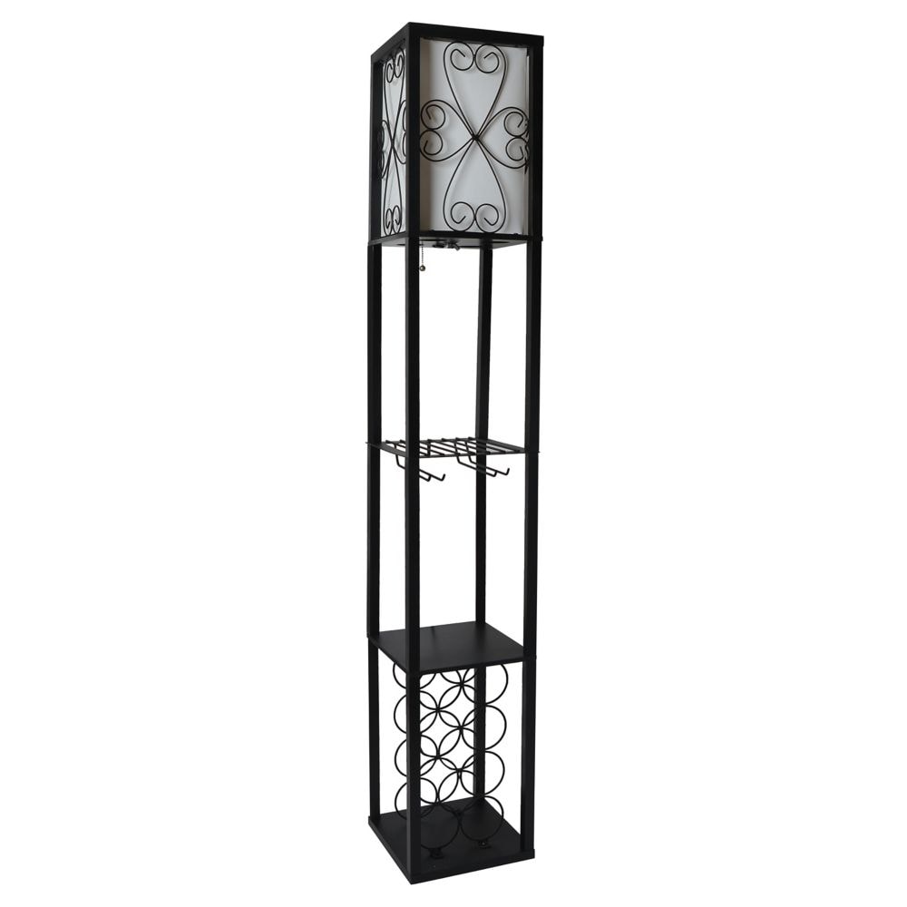 62.75 inch Black Floor Lamp Etagere Organizer Storage Shelf and Wine Rack
