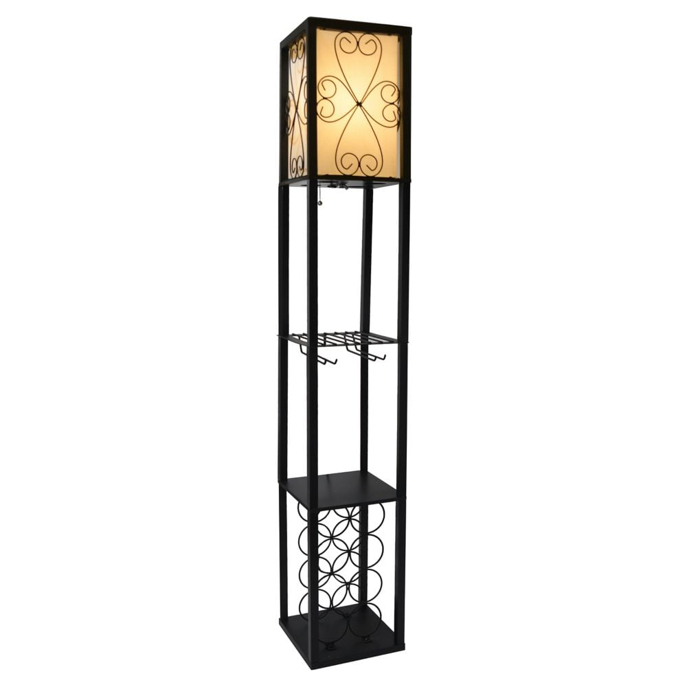 62.75 inch Black Floor Lamp Etagere Organizer Storage Shelf and Wine Rack