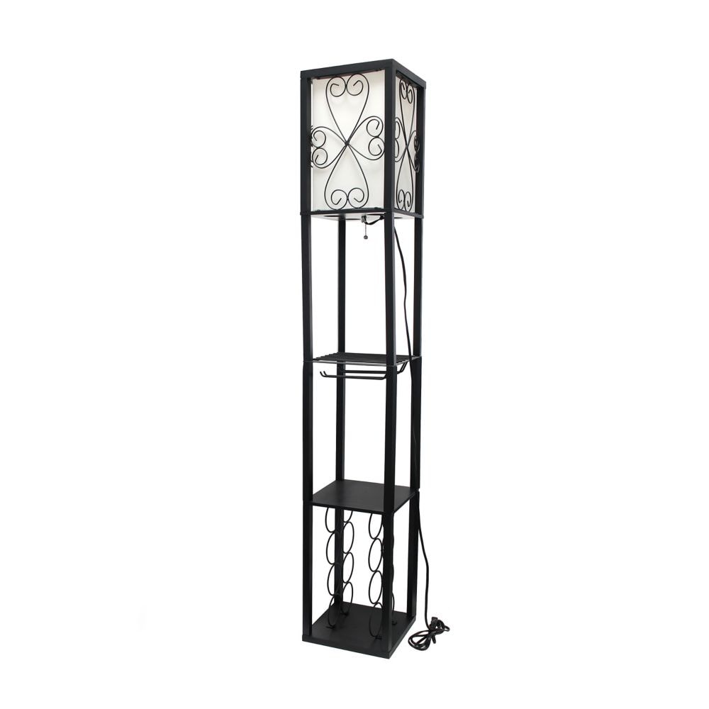 62.75 inch Black Floor Lamp Etagere Organizer Storage Shelf and Wine Rack