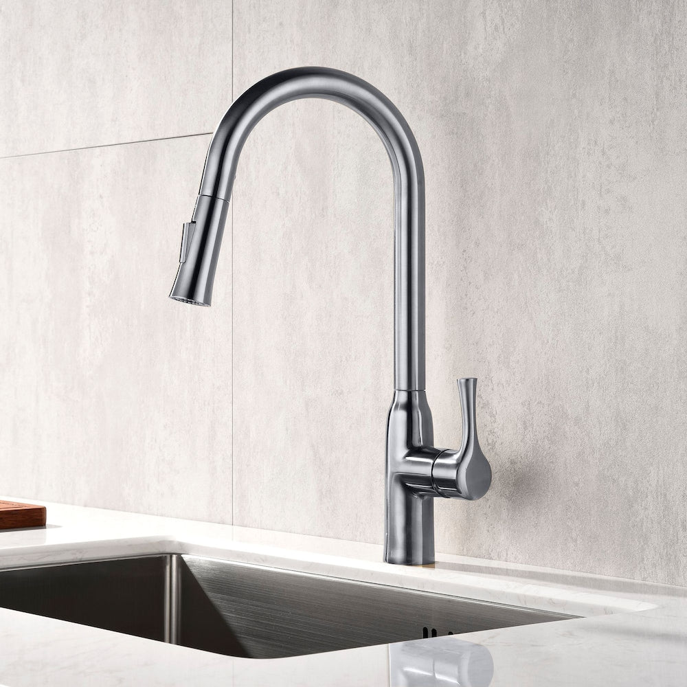 Robinet d'évier de cuisine Parker en nickel brossé