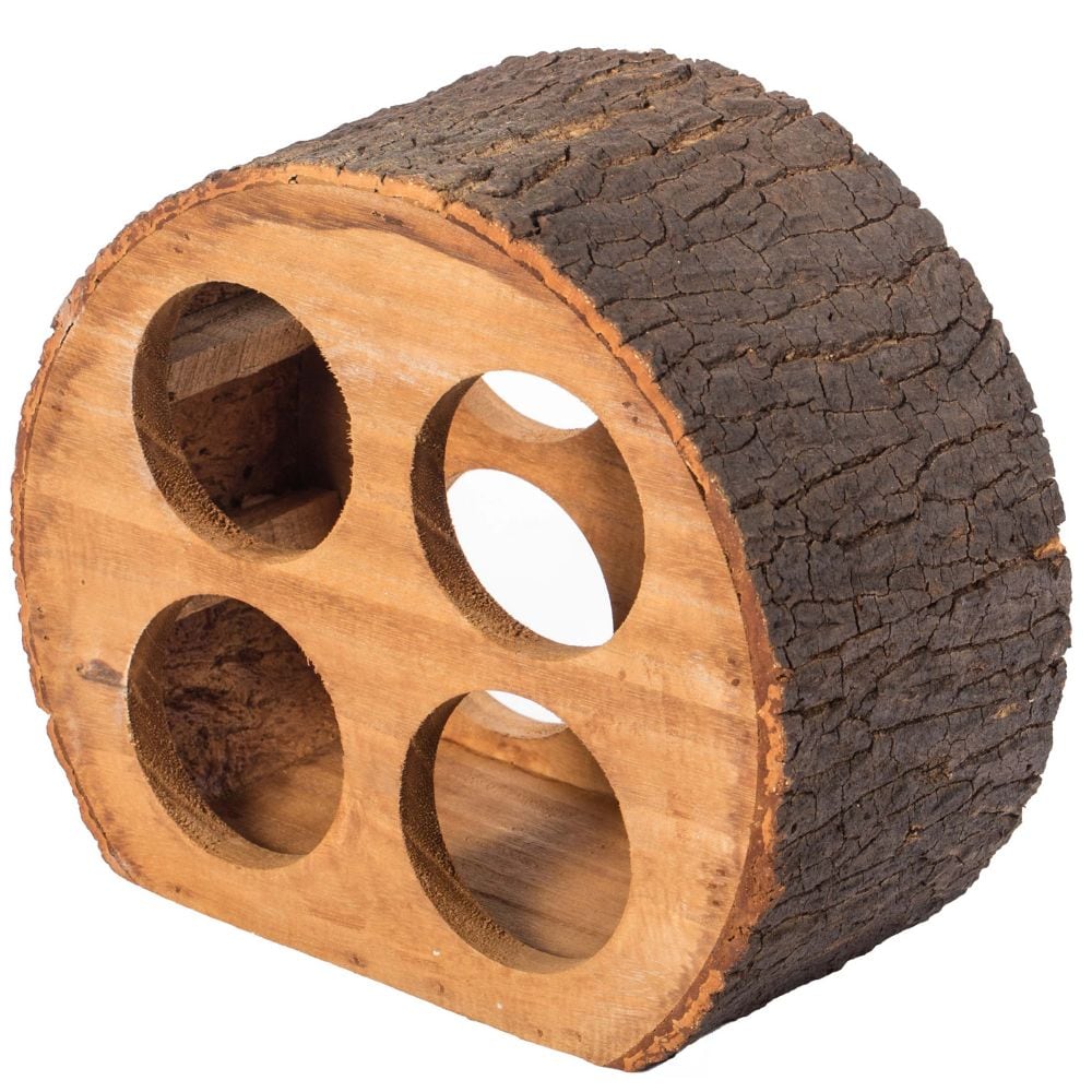 Support de comptoir à vin pour 4 bouteilles en bois rond avec écorce