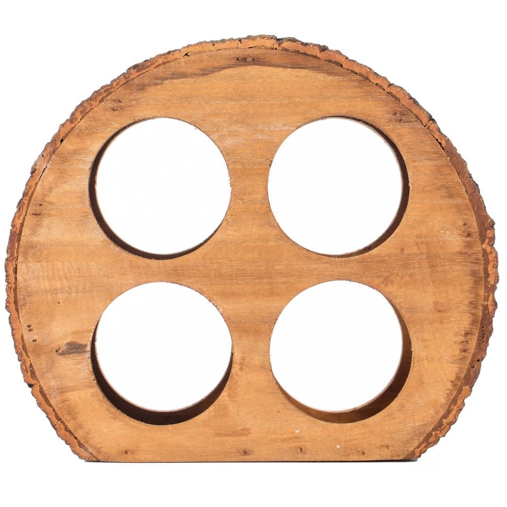 Support de comptoir à vin pour 4 bouteilles en bois rond avec écorce