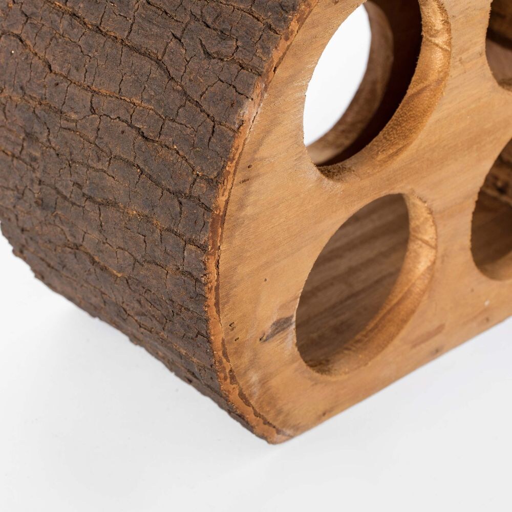 Support de comptoir à vin pour 4 bouteilles en bois rond avec écorce