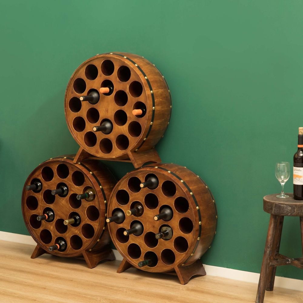 Casier à vin rond empilable en bois pour tonneau à vin, 1 casier