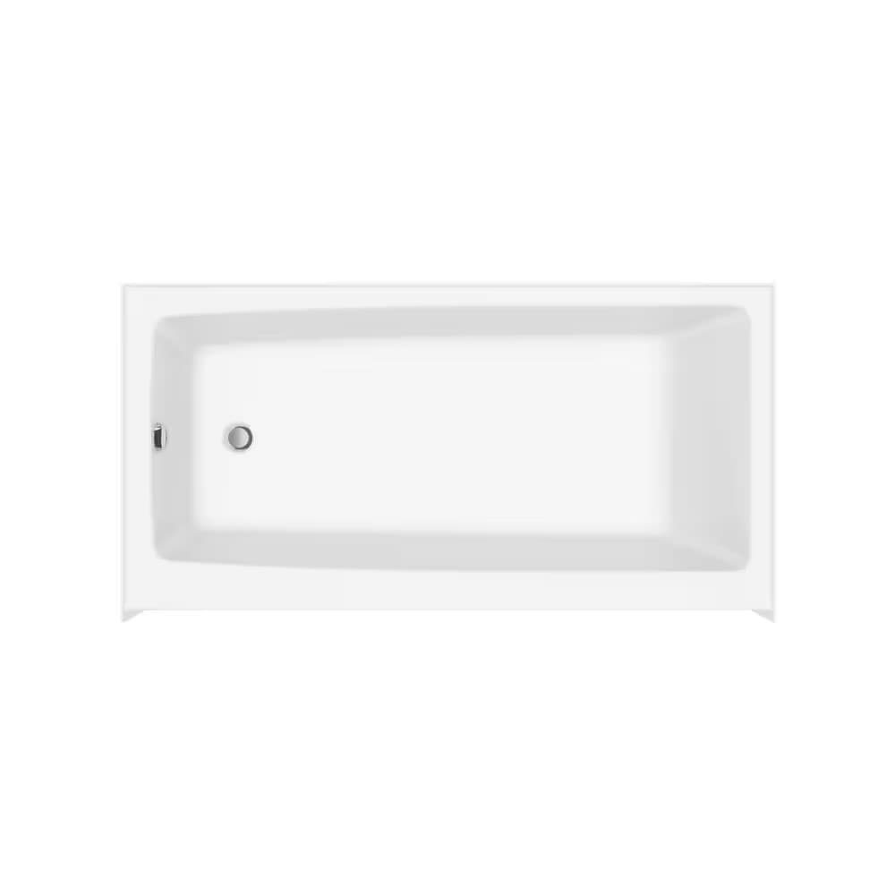 Ensemble de douche pour baignoire NexTile de 60 po L x 30 po l x 81,25 po H avec contour de baignoire en carreaux de métro blancs, niche intégrée, porte coulissante noire mate, baignoire AcrylX avec drain à gauche et revêtement brut au-dessus du sol