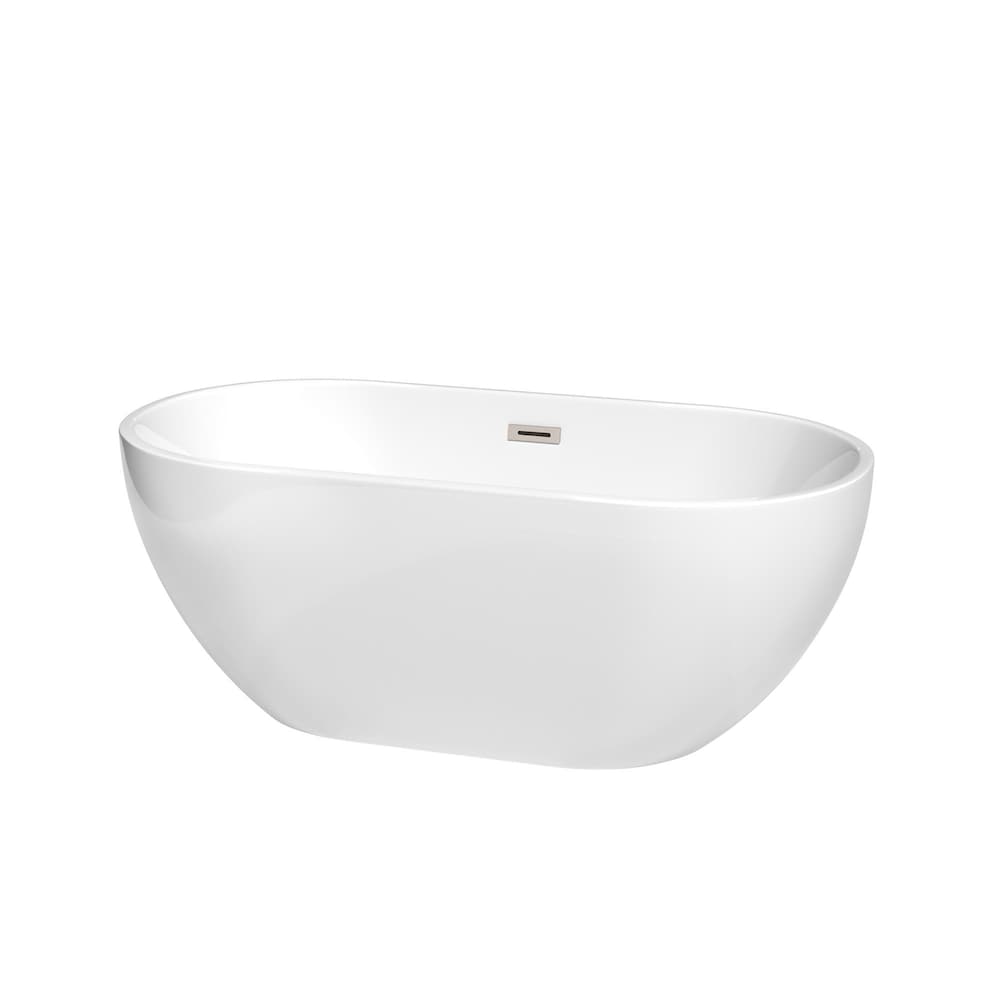 Brooklyn 60 inch Freestanding Bathtub in White with Brushed Nickel Drain and Overflow Trim