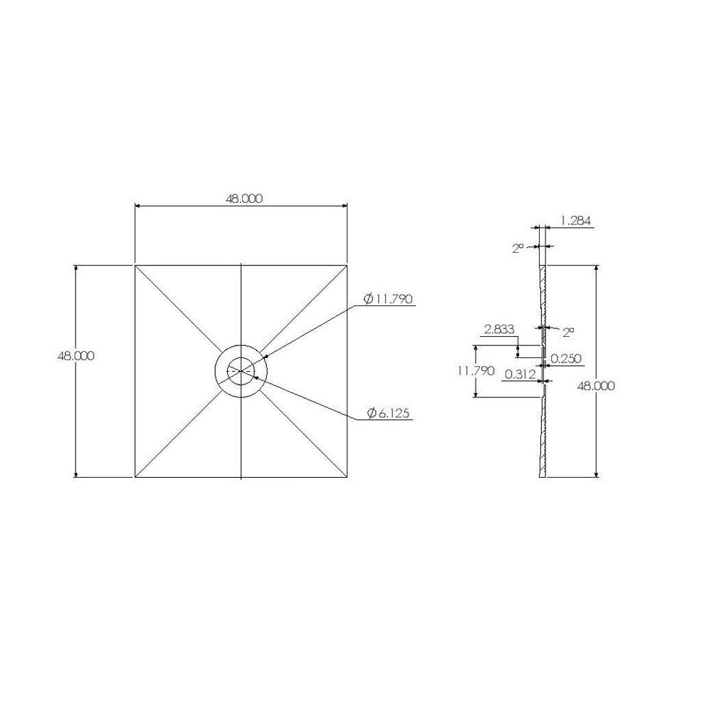 Ensemble de douche carré de 48 po x 48 po avec drain central en ABS en nickel