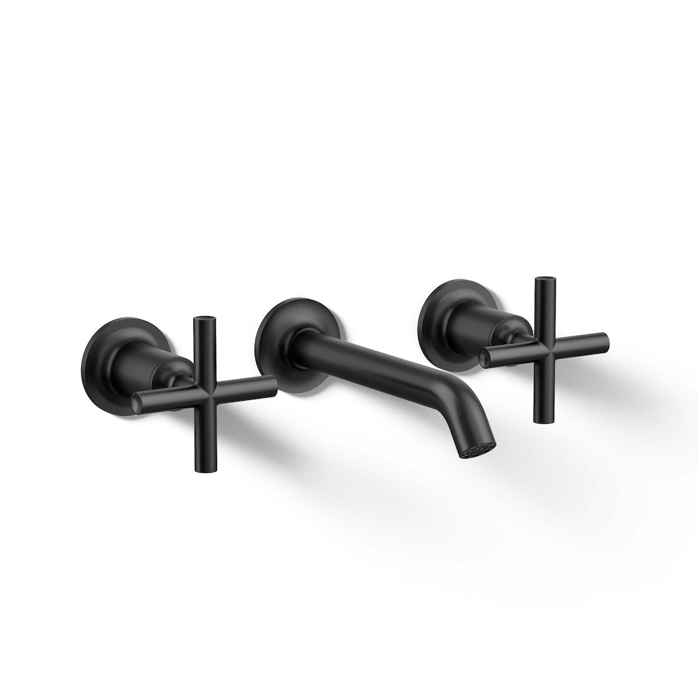 Purist Widespread wall-mount bathroom sink faucet trim with 6-1/4-inch spout and cross handles, requires valve
