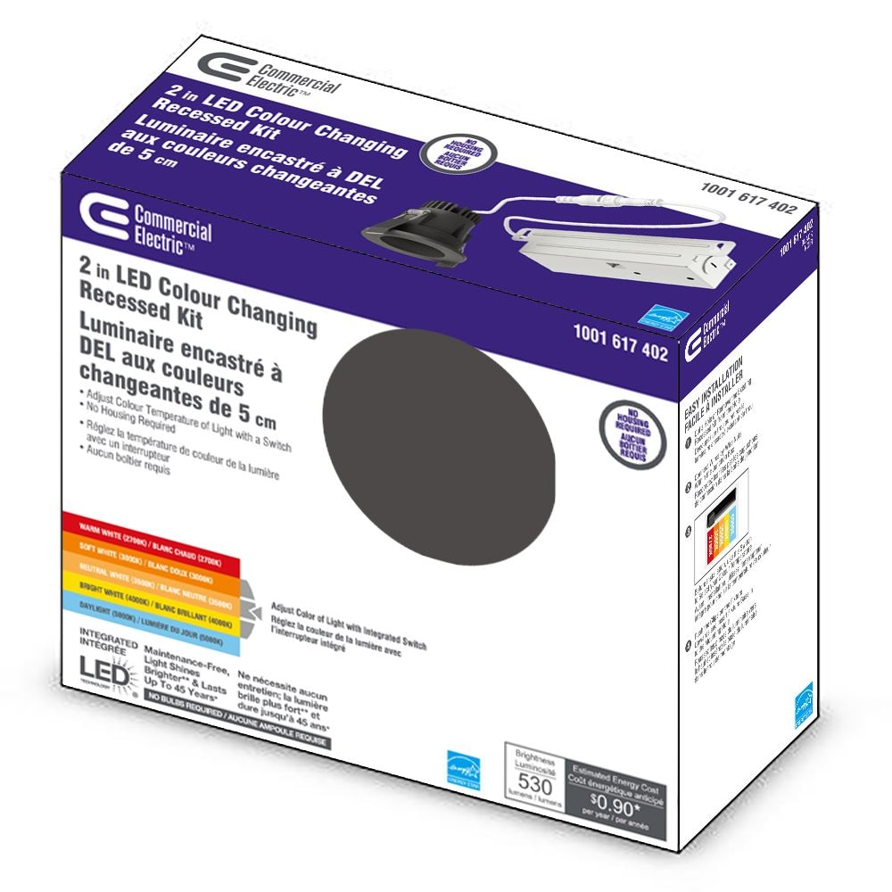 Kit de spot encastré rond à LED intégré noir de 2 pouces, 60 W équivalent, 1 paquet