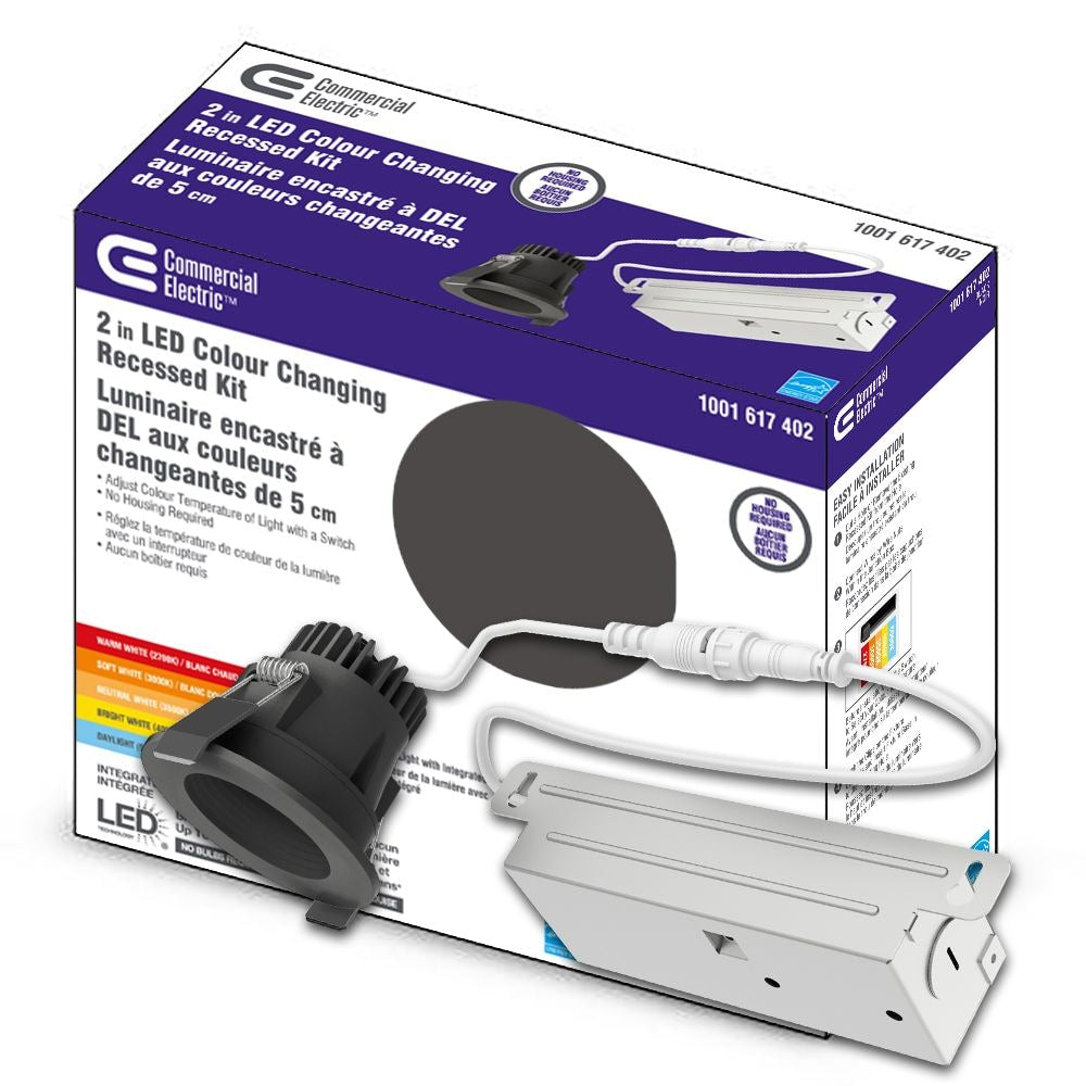 Kit de spot encastré rond à LED intégré noir de 2 pouces, 60 W équivalent, 1 paquet