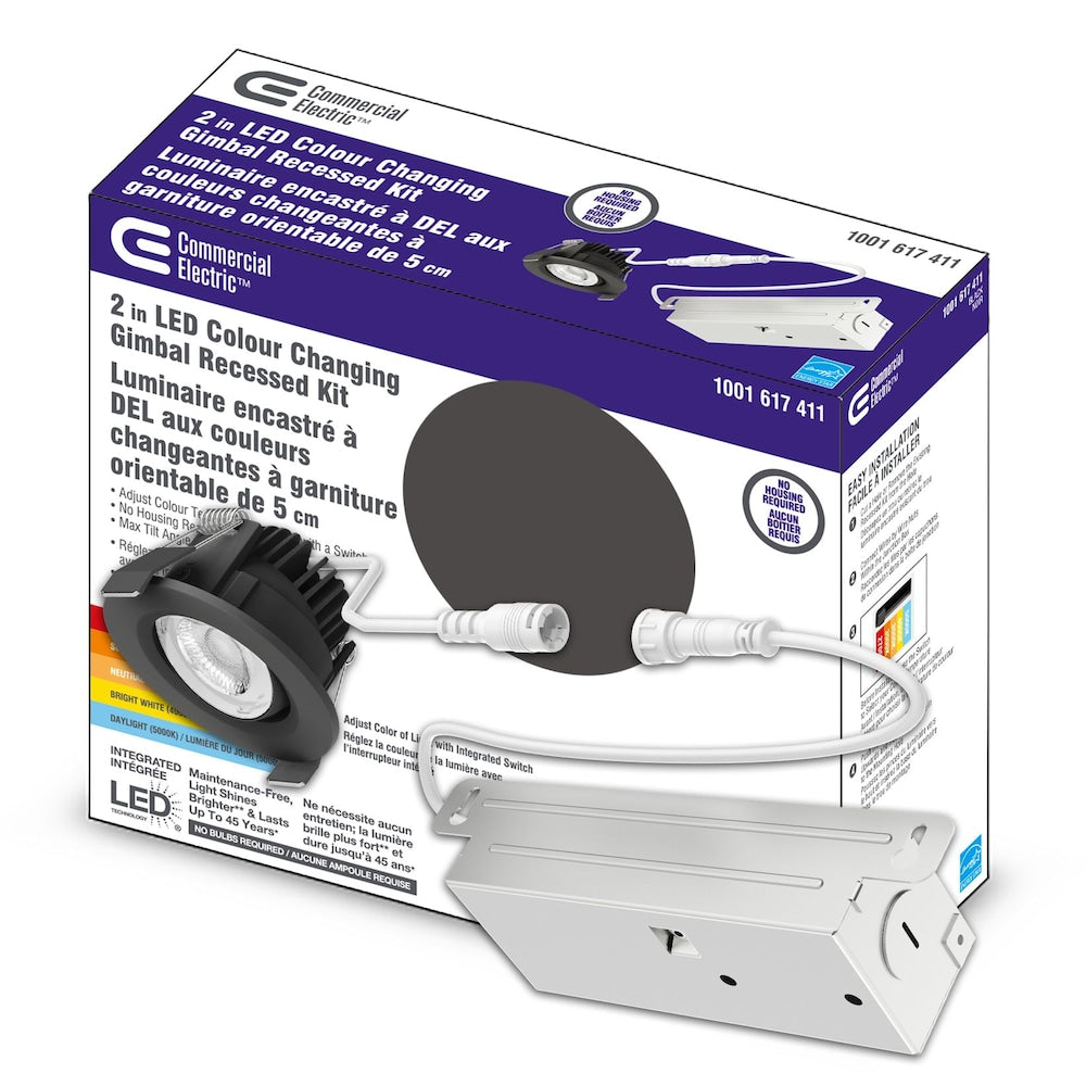 2inch 60W Equiv. Black Integrated LED Gimbal Color Changing Round recessed downlight kit 1-Pack