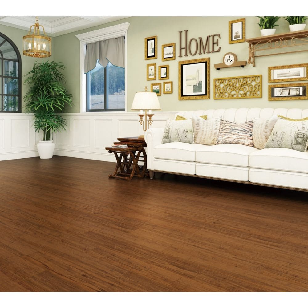 Plancher SPC en bambou d'ingénierie lisse carbonisé, 7 mm x 5 1/8 po x 36 1/4 po (15,45 pi²/boîte)