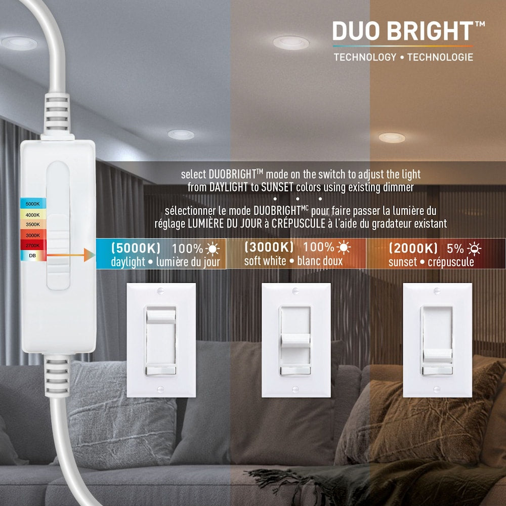 Kit d'éclairage encastré à DEL intégré DuoBright Slim True Baffle de 4 pouces avec température de couleur sélectionnable