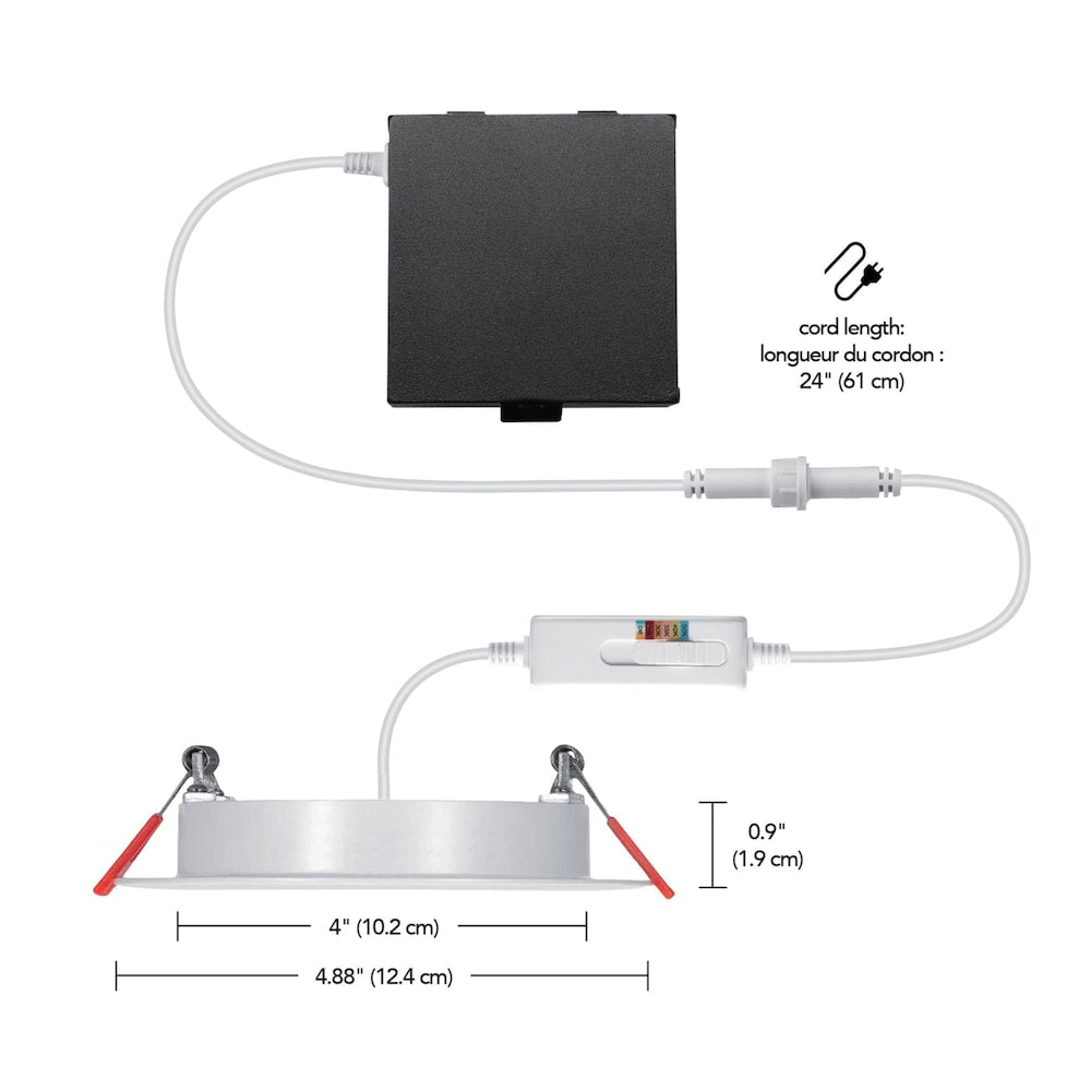 Kit d'éclairage encastré à DEL intégré DuoBright Slim True Baffle de 4 pouces avec température de couleur sélectionnable