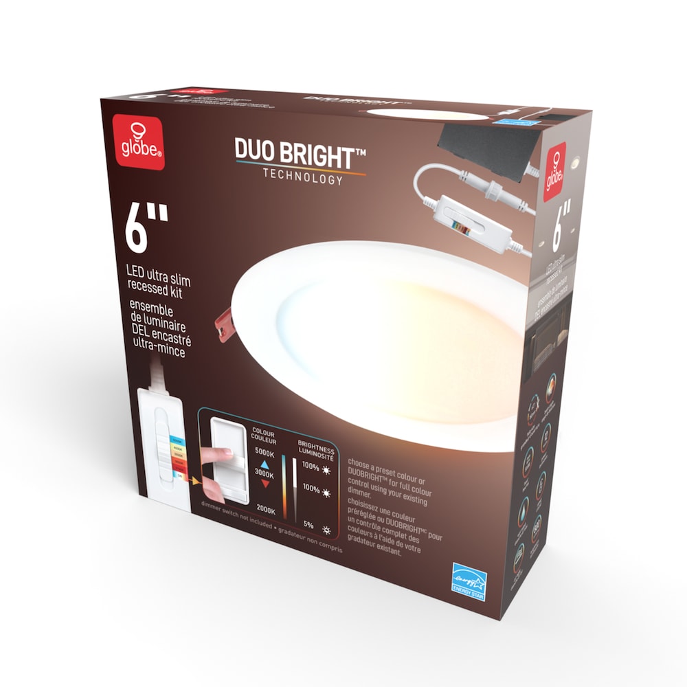 Kit d'éclairage encastré à LED intégré DuoBright ultra-mince de 6 pouces avec température de couleur sélectionnable