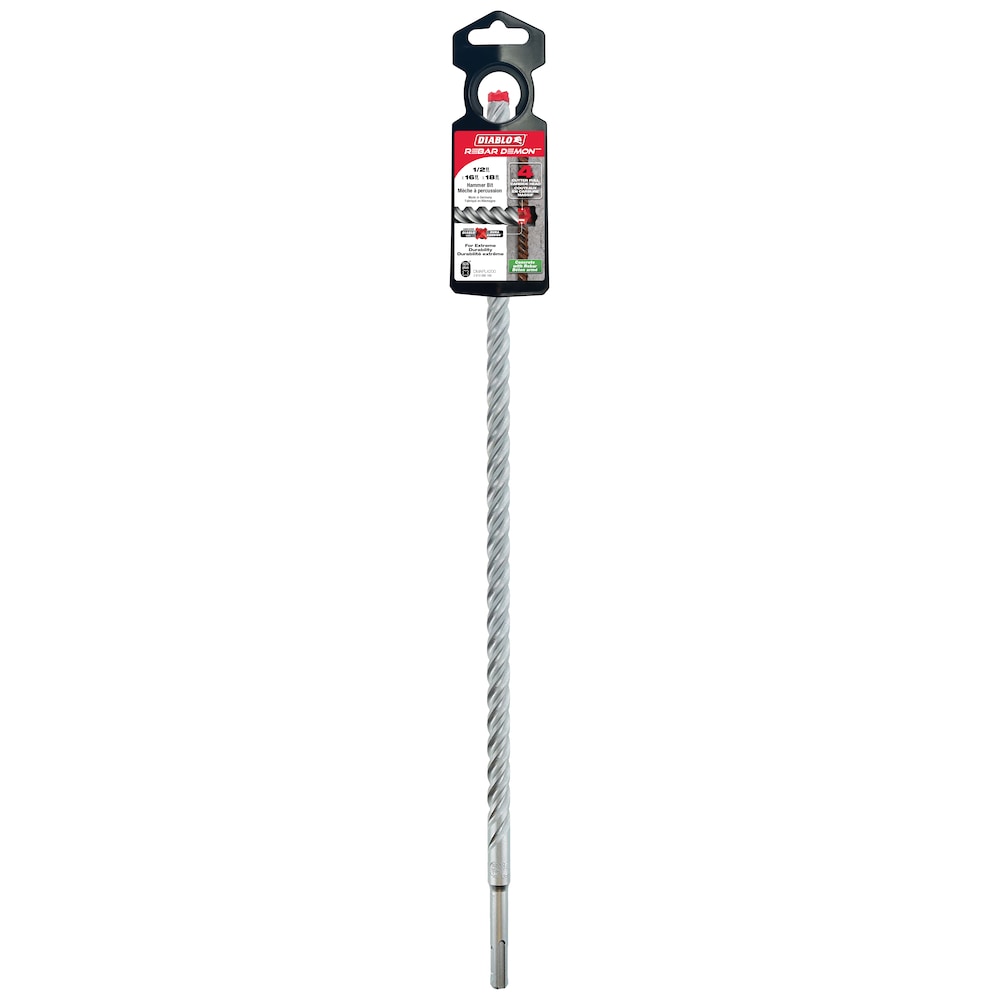 Rebar Demon Foret à percussion à tête entièrement en carbure SDS-Plus à 4 couteaux, 1/2 po x 16 po x 18 po pour le perçage du béton/des barres d'armature