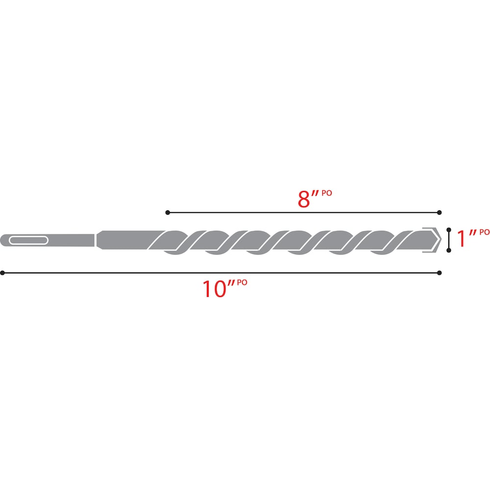 Rebar Demon Foret à percussion à tête entièrement en carbure SDS-Plus à 4 couteaux de 1 po x 8 po x 10 po pour le perçage du béton/des barres d'armature