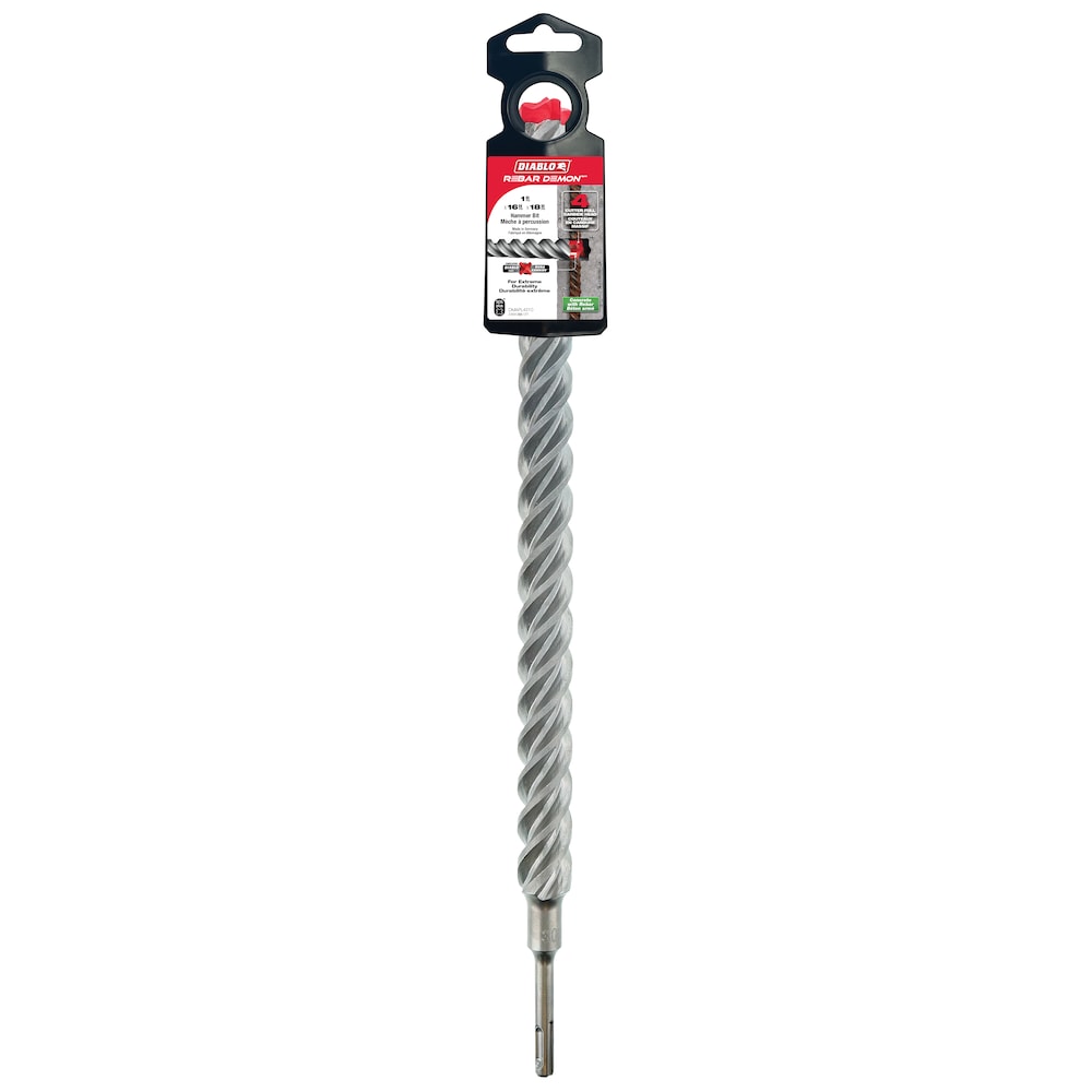 Rebar Demon Foret à percussion à tête entièrement en carbure SDS-Plus à 4 couteaux de 1 po x 16 po x 18 po pour le perçage du béton/des barres d'armature