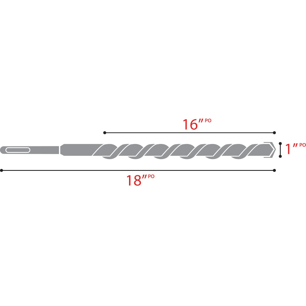 Rebar Demon Foret à percussion à tête entièrement en carbure SDS-Plus à 4 couteaux de 1 po x 16 po x 18 po pour le perçage du béton/des barres d'armature