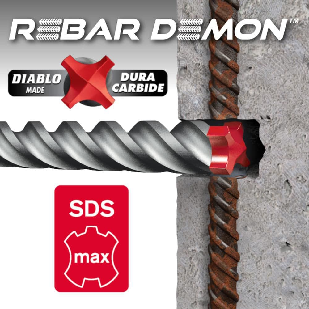 Rebar Demon 1/2 in. x 8 in. x 13 in. SDS-Max 4-Cutter Full Carbide Head Hammer Drill Bit for Concrete/Rebar Drilling
