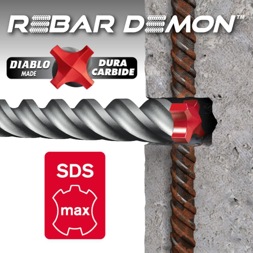 Rebar Demon 5/8 in. x 8 in. x 13 in. SDS-Max 4-Cutter Full Carbide Head Hammer Drill Bit for Concrete/Rebar Drilling