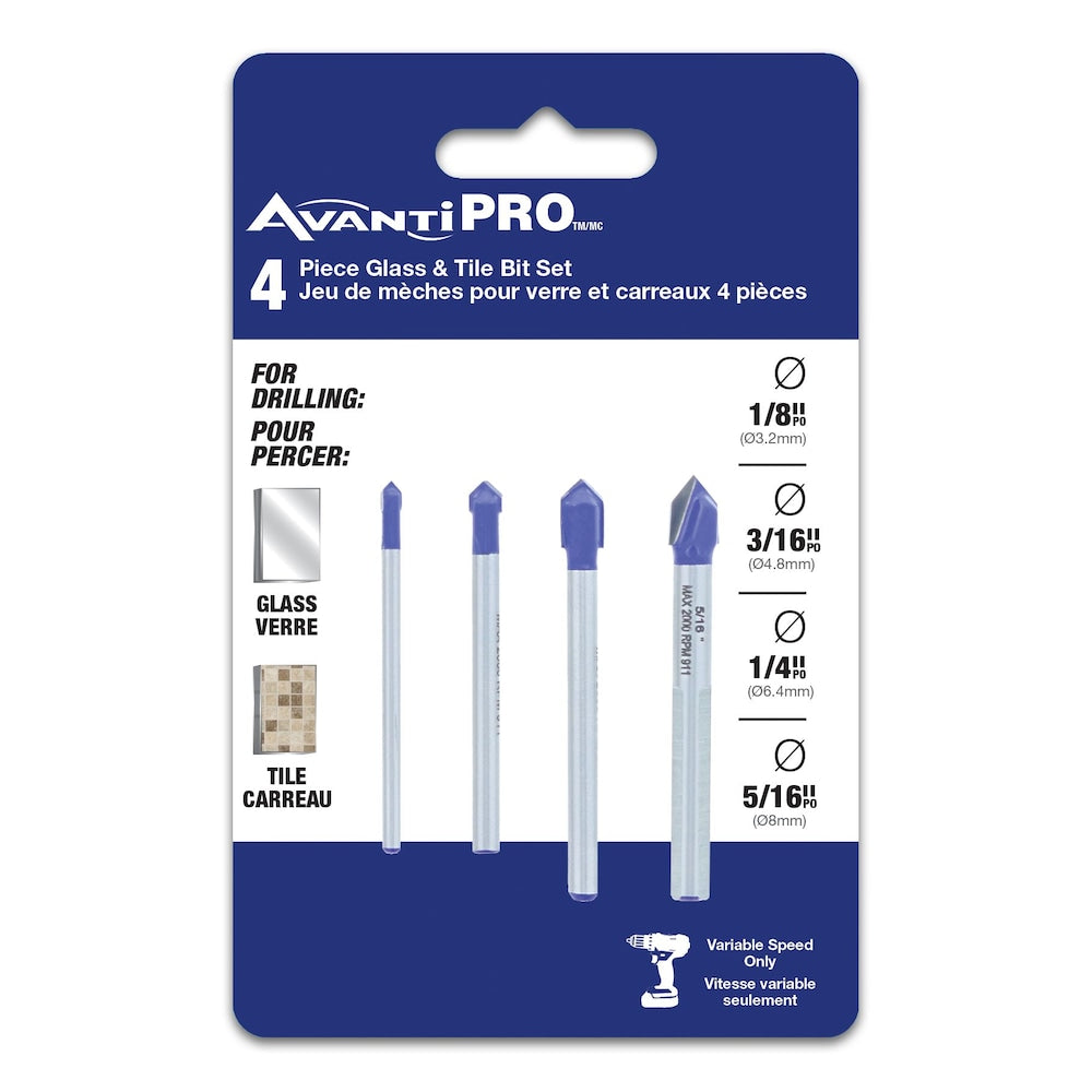 1/8-5/16-Inch Carbide Tipped Drill Bit Kit/Set for Glass/Tile Drilling (4 Pieces)