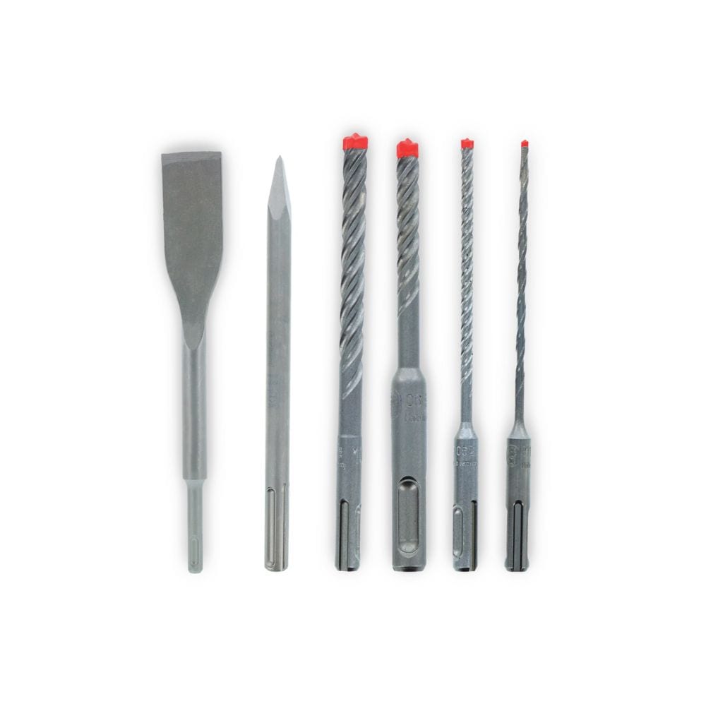 Rebar Demon 5/32-3/8-Inch x 4-Inch x 6-Inch Carbide Tipped 4 Cutter SDS Plus Hammer Drill Bit/Chisel Kit/Set for Concrete/Rebar Cutting (6 Pieces)