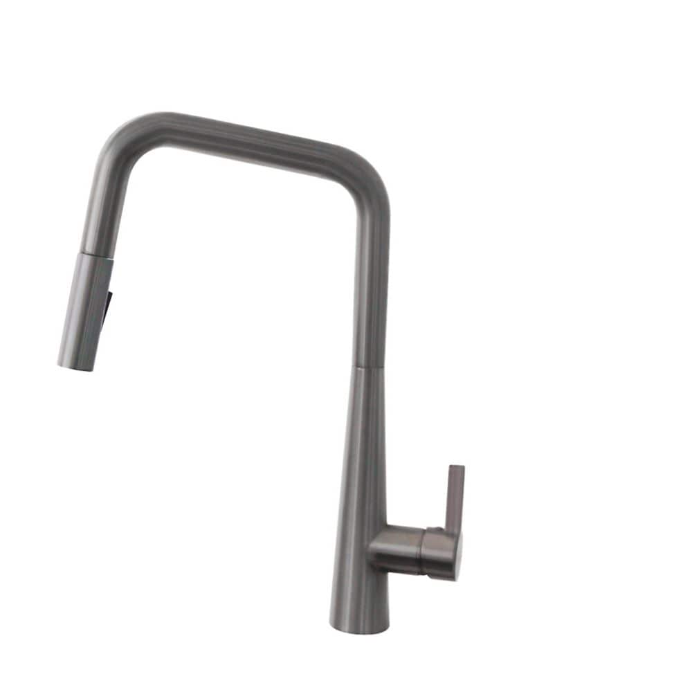 Modern Single Handle Pull Down Sprayer Kitchen Faucet in Gunmetal Finish