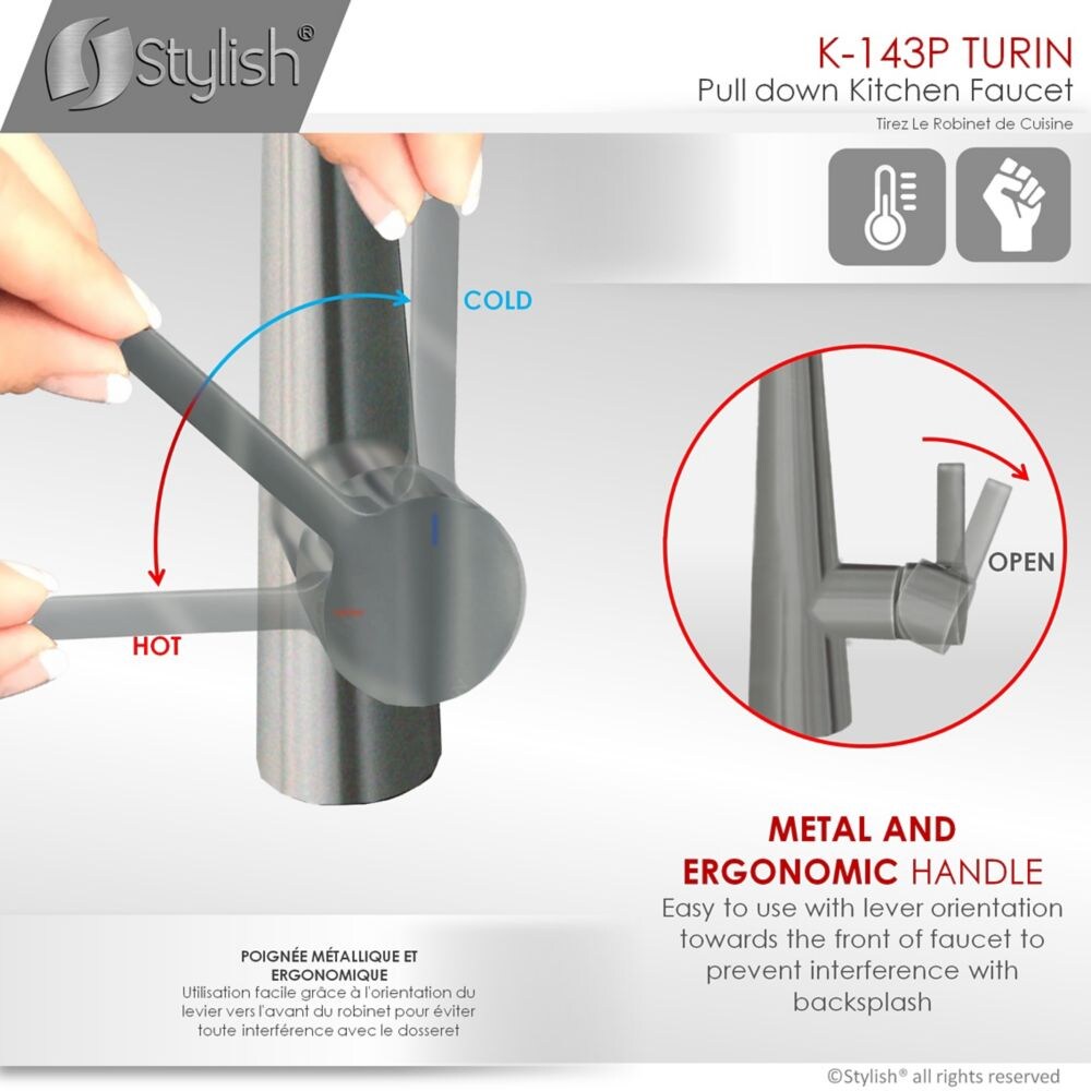 Modern Single Handle Pull Down Sprayer Kitchen Faucet in Gunmetal Finish