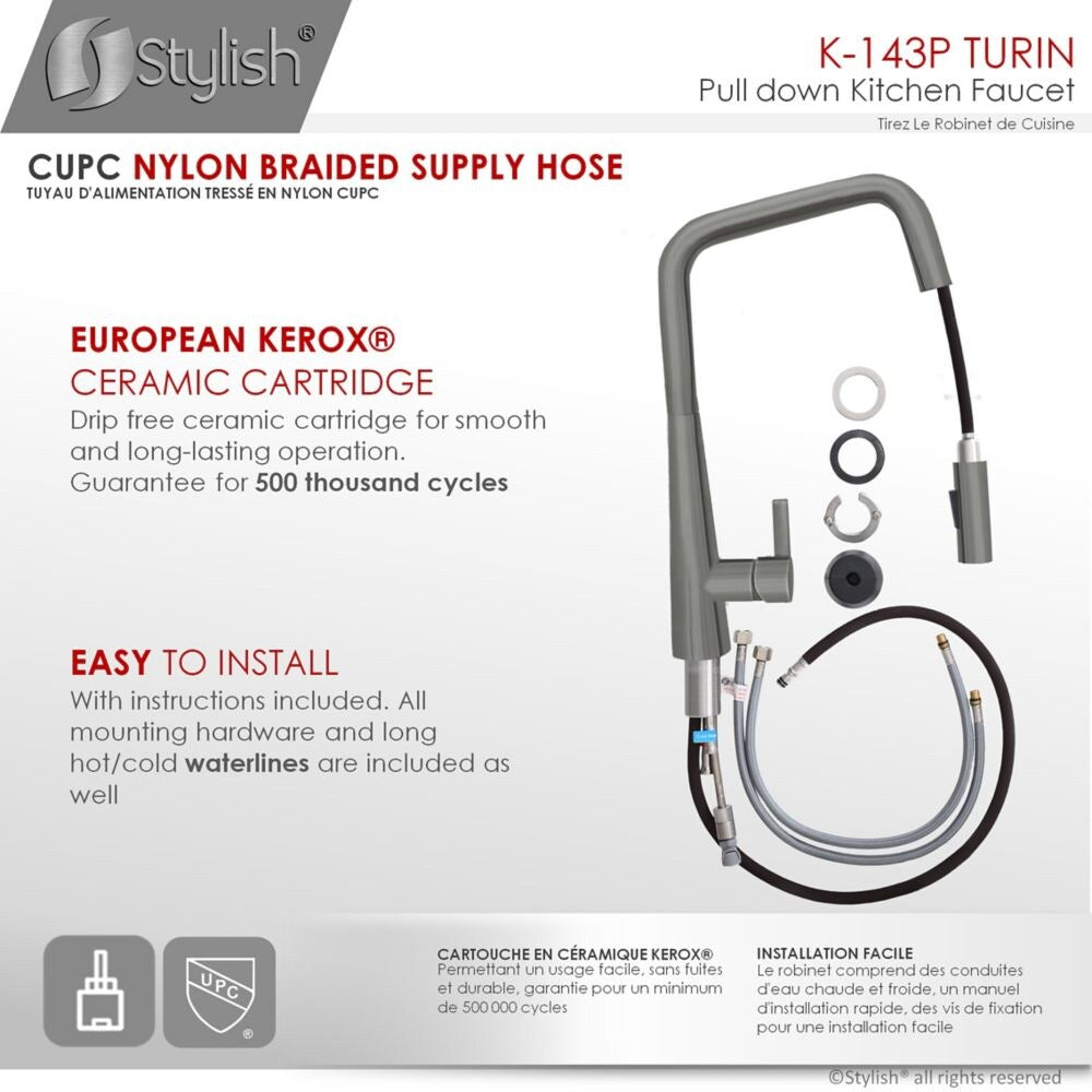 Modern Single Handle Pull Down Sprayer Kitchen Faucet in Gunmetal Finish