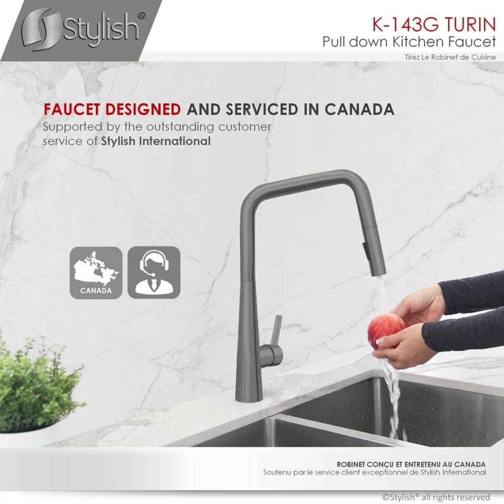 Modern Single Handle Pull Down Sprayer Kitchen Faucet in Gunmetal Finish
