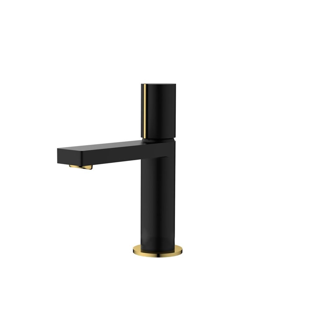 Single Handle Modern Bathroom Faucet Basin Sink Faucet in Matte Black with Gold Accents