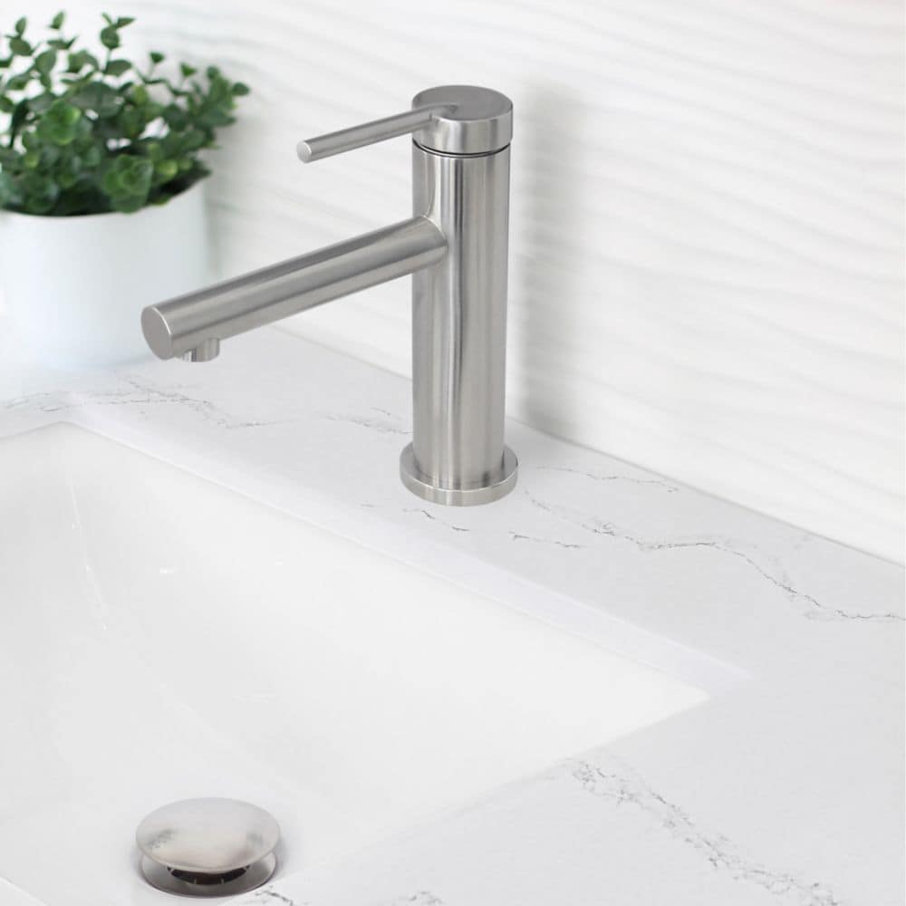 Single Handle Modern Bathroom Basin Sink Faucet, Brushed Stainless Steel Finish