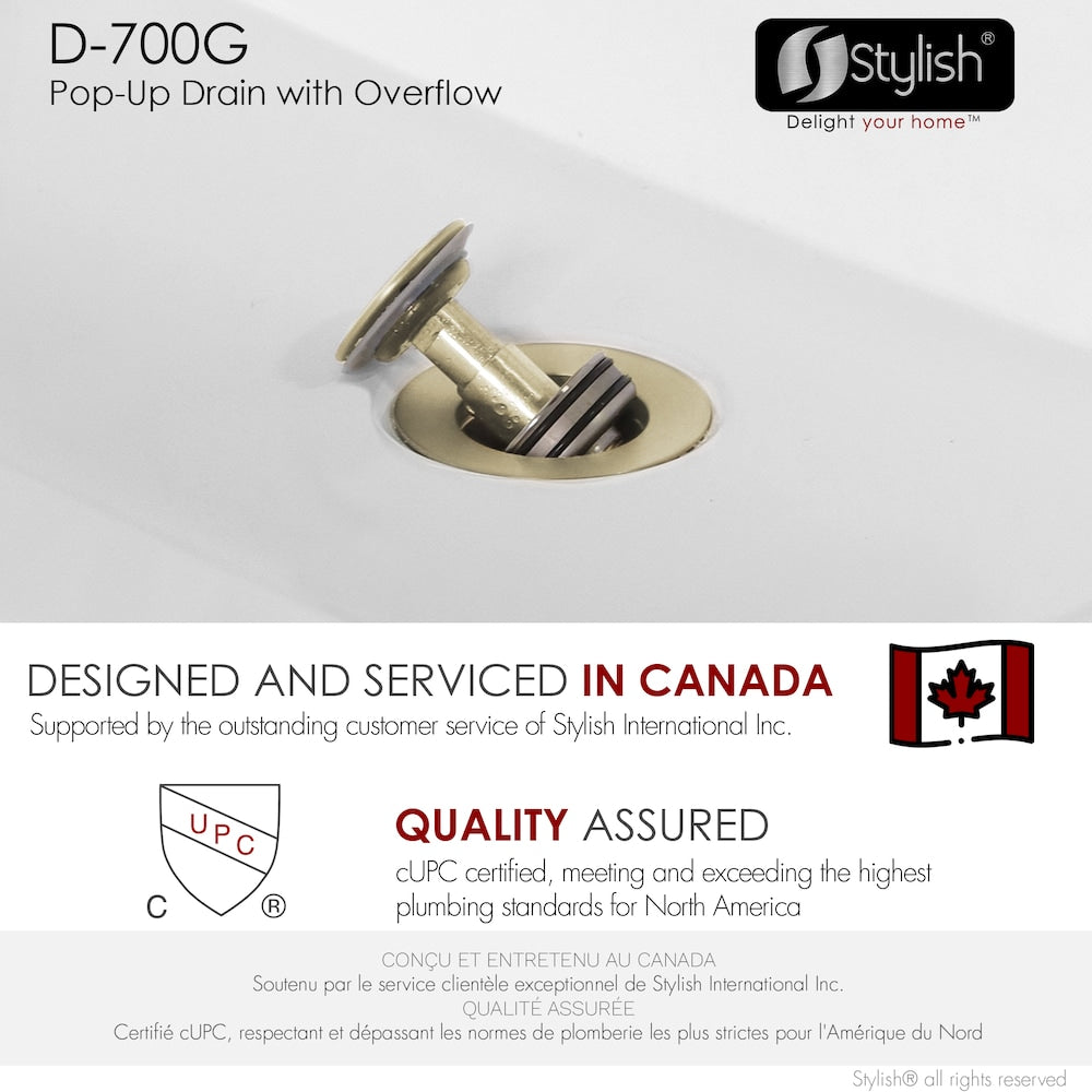 Brushed Gold Pop-Up Bathroom Sink with Overflow
