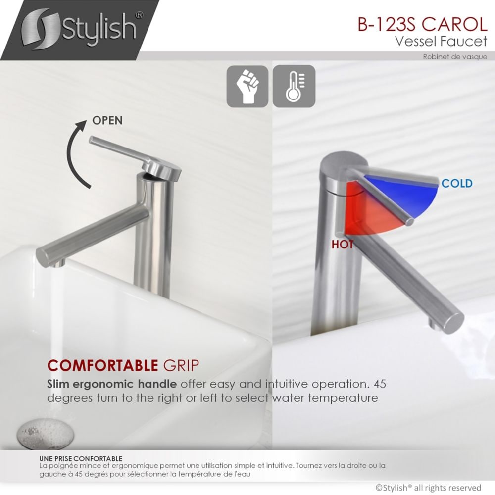Single Handle Bathroom Vessel Sink Faucet, Brushed Stainless Steel Finish