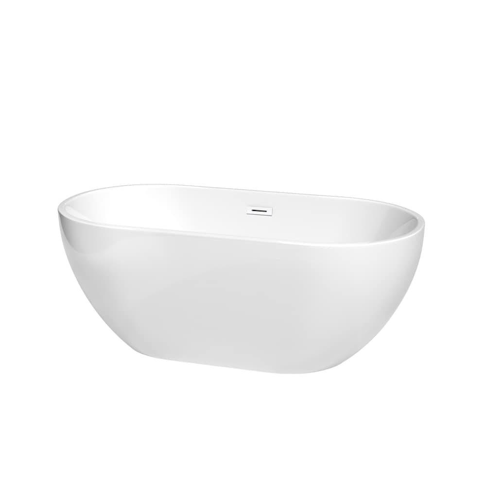 Brooklyn 60 inch Freestanding Bathtub in White with Shiny White Drain and Overflow Trim