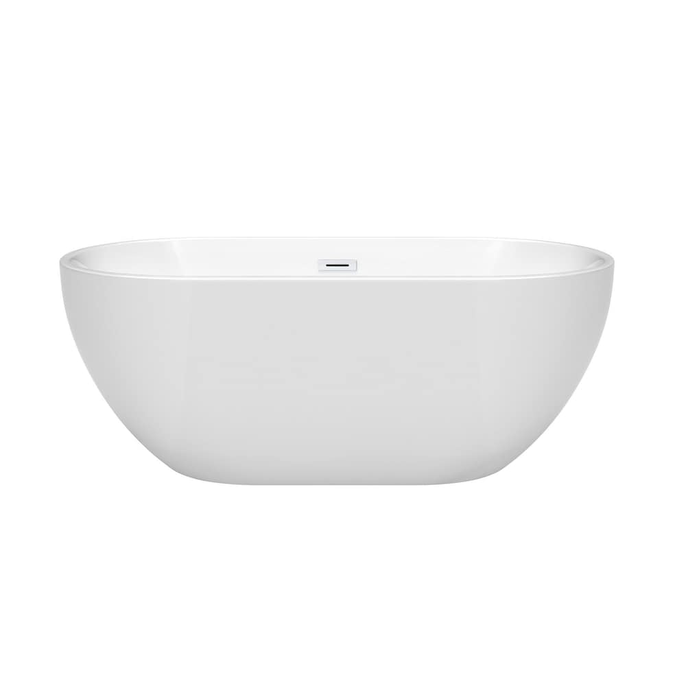 Brooklyn 60 inch Freestanding Bathtub in White with Shiny White Drain and Overflow Trim