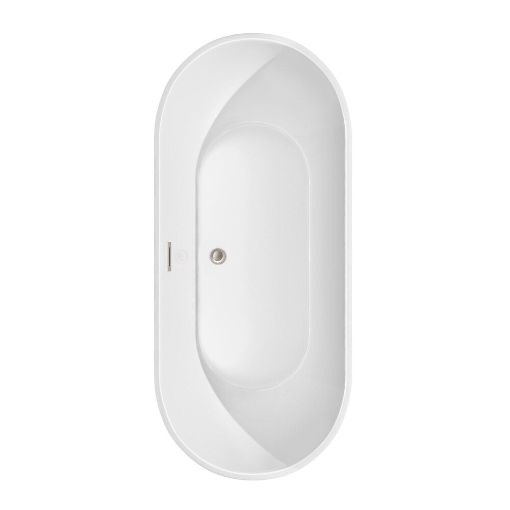 Brooklyn 67 inch Freestanding Bathtub in White w/ Floor Mounted Faucet and Trim in Brushed Nickel