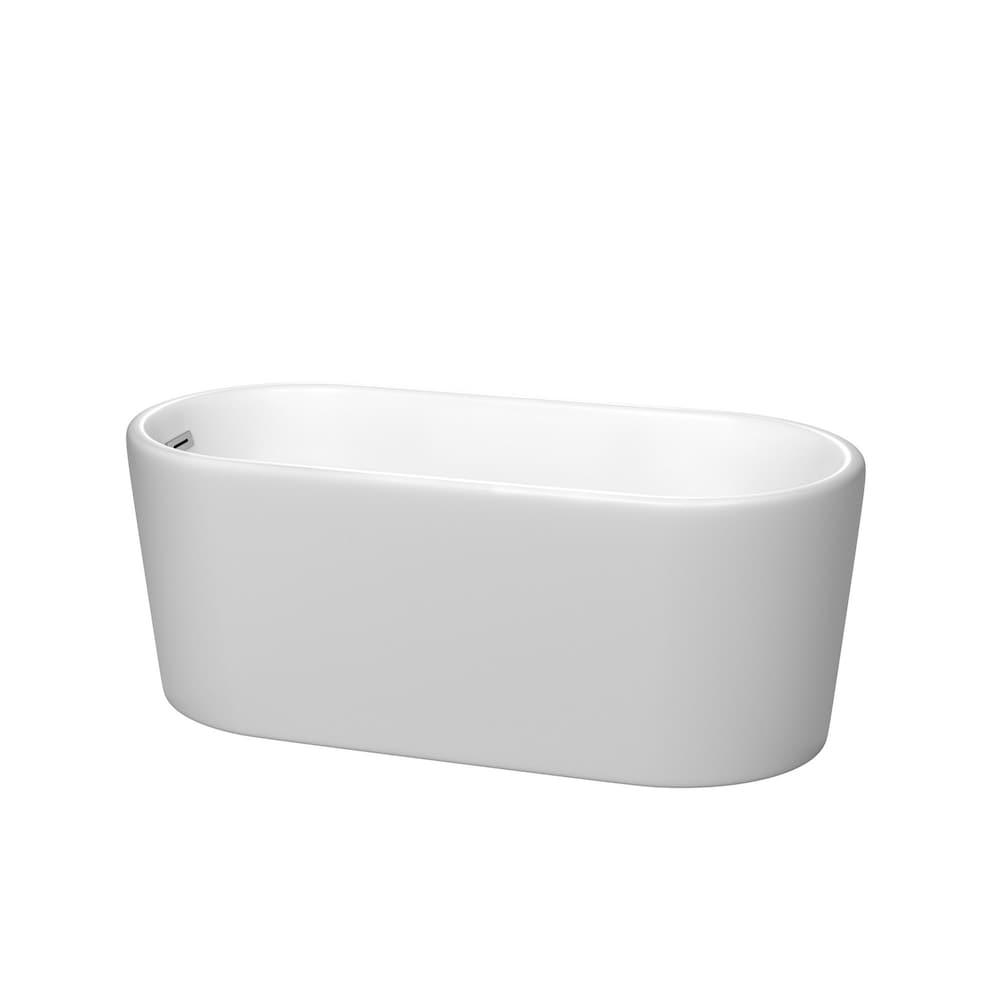 Baignoire autoportante Ursula de 59 pouces en blanc mat avec drain et garniture de trop-plein en chrome poli