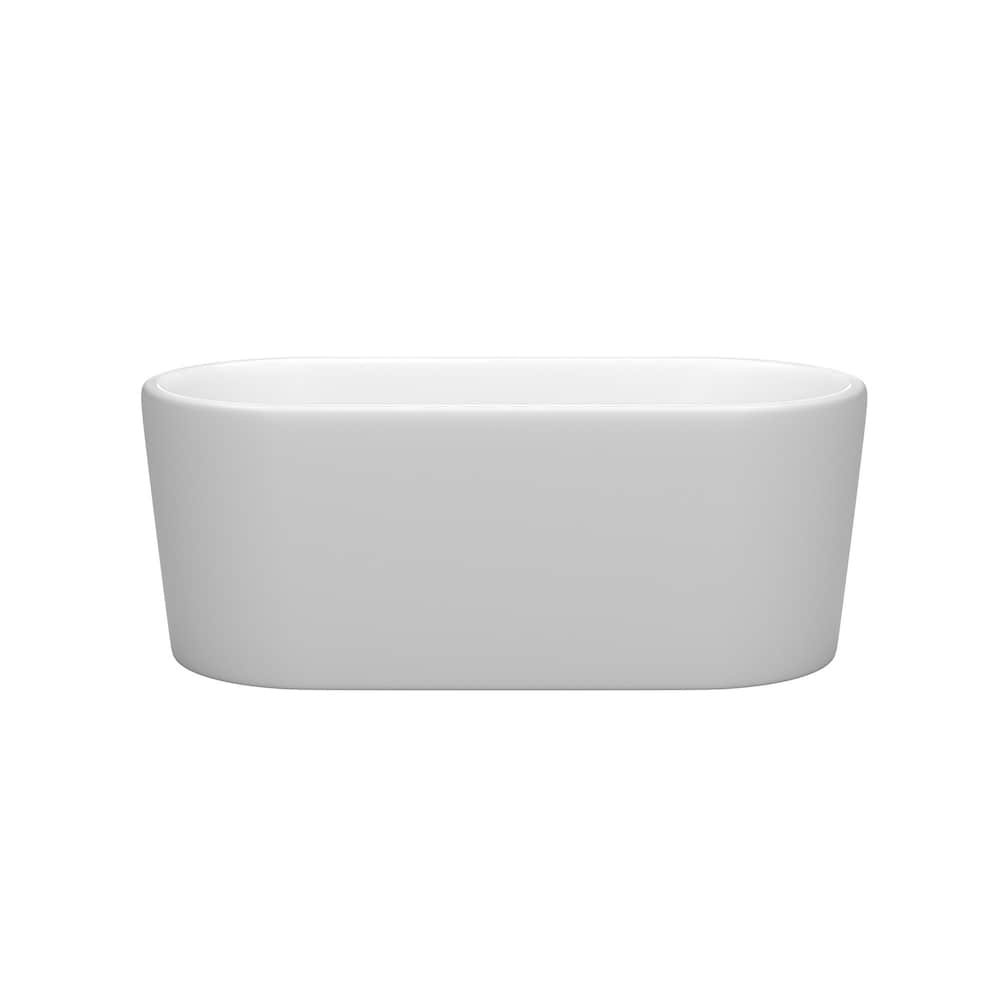 Baignoire autoportante Ursula de 59 pouces en blanc mat avec drain et garniture de trop-plein en chrome poli